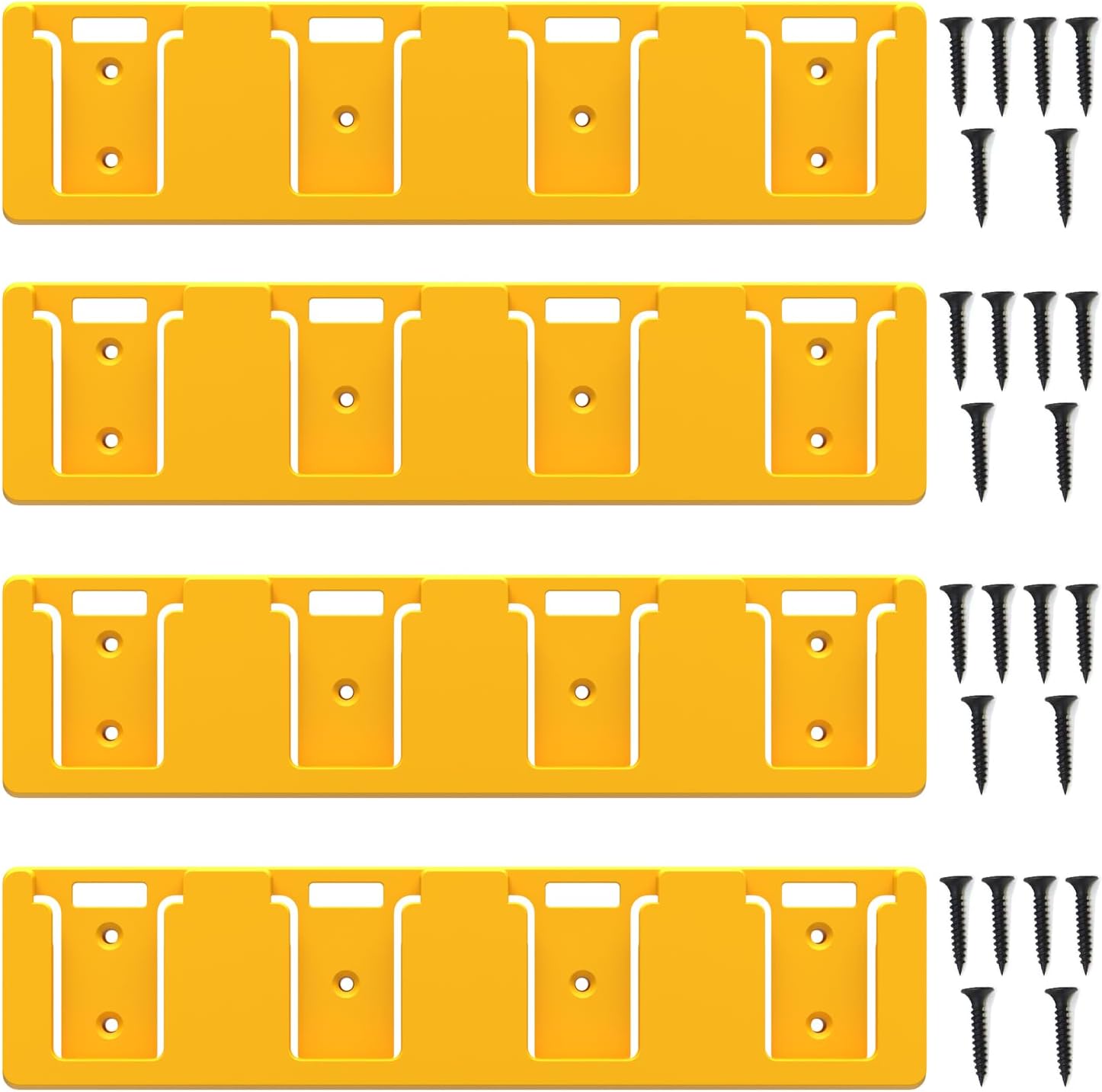 DeWalt 20V Battery Rack Holder for 4 Batteries, Wall Mount Garage Tool Organizer Hook - Yellow (4pc)