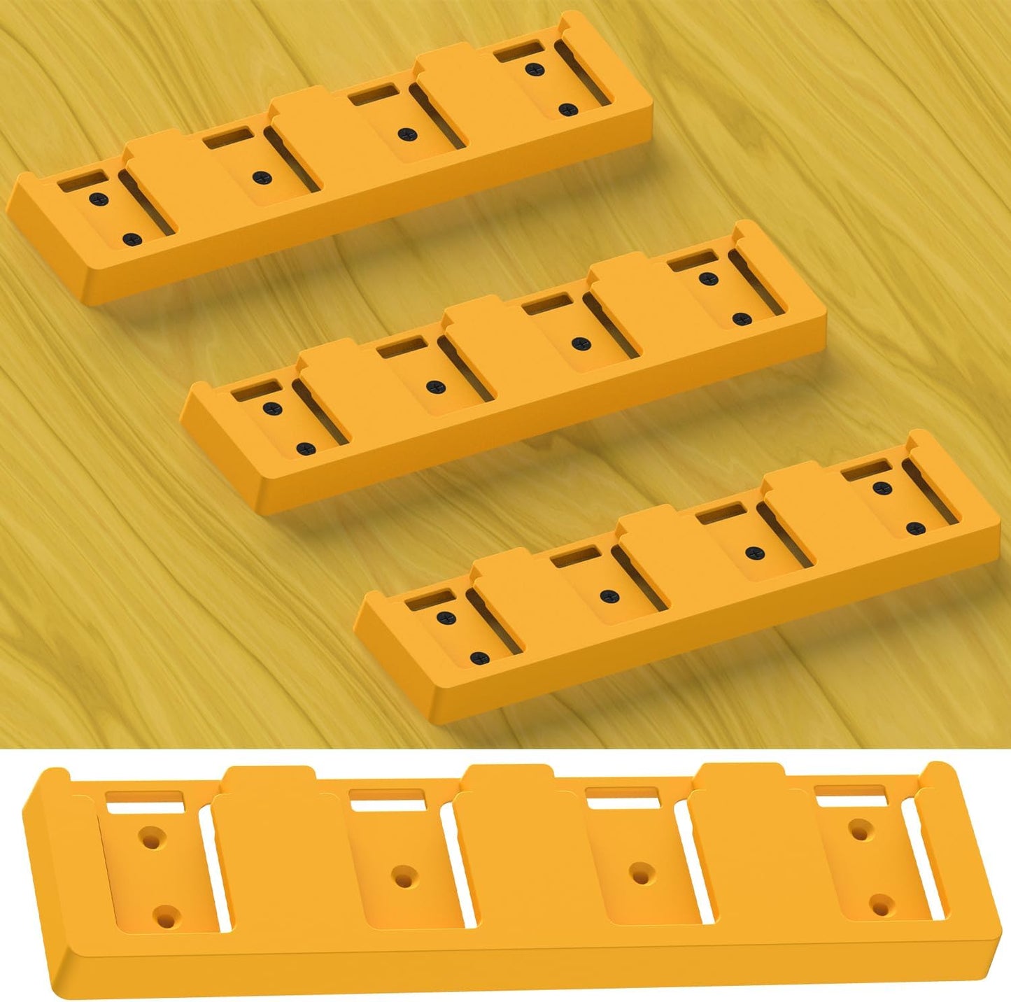 DeWalt 20V Battery Rack Holder for 4 Batteries, Wall Mount Garage Tool Organizer Hook - Yellow (4pc)