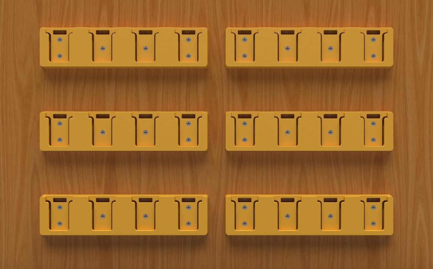 DeWalt 20V Battery Rack Holder for 4 Batteries, Wall Mount Garage Tool Organizer Hook - Yellow (4pc)