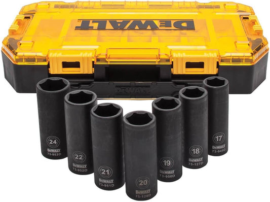 DEWALT DWMT74737 Tough Box 7-Piece 1/2" Deep Drive Metric Impact Socket Set