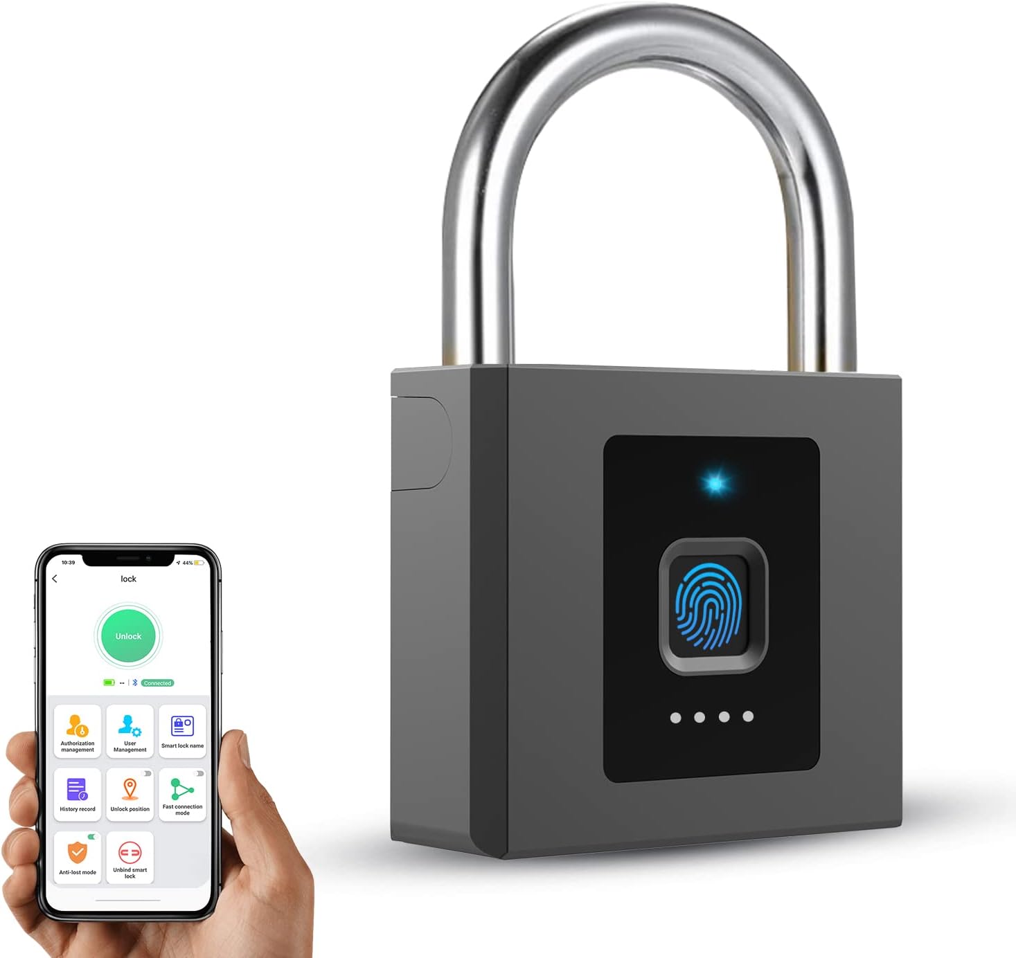 Dhiedas Large Outdoor Fingerprint Padlock with APP, Waterproof Design - Ideal for Gates, Warehouses, Offices, and More