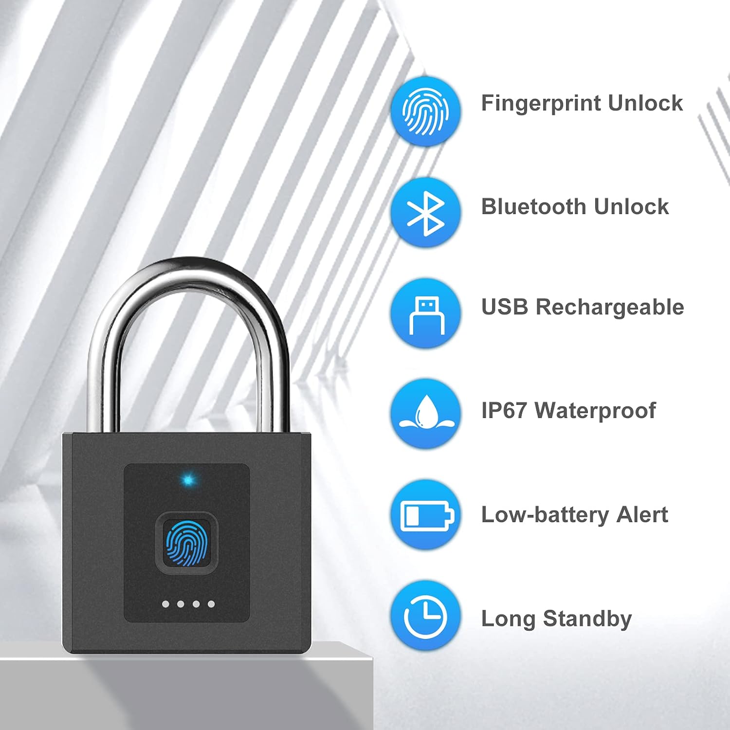 Dhiedas Large Outdoor Fingerprint Padlock with APP, Waterproof Design - Ideal for Gates, Warehouses, Offices, and More