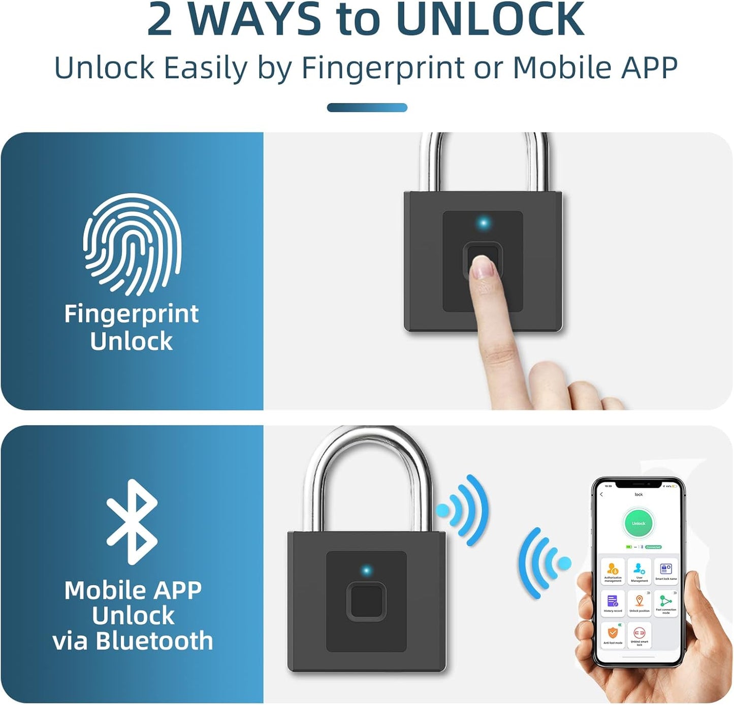 Dhiedas Large Outdoor Fingerprint Padlock with APP, Waterproof Design - Ideal for Gates, Warehouses, Offices, and More