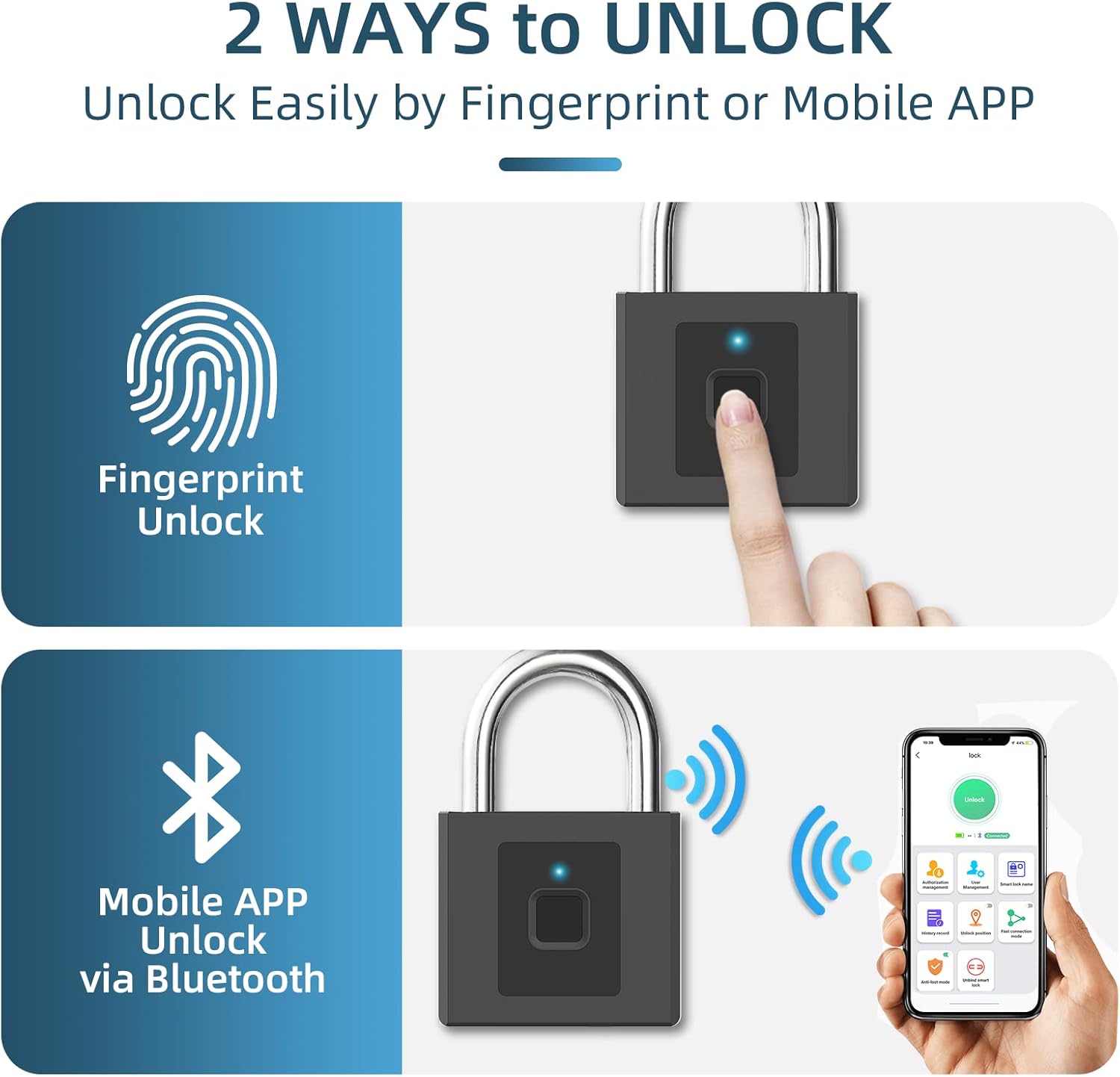 Dhiedas Large Outdoor Fingerprint Padlock with APP, Waterproof Design - Ideal for Gates, Warehouses, Offices, and More
