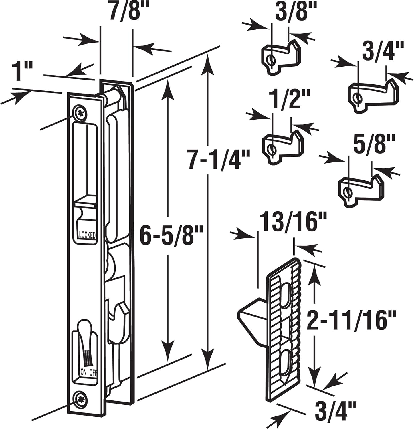 Diecast Non-Keyed Patio Sliding Door Handle Set for 1-1/8 In. Thick Glass Doors - White
