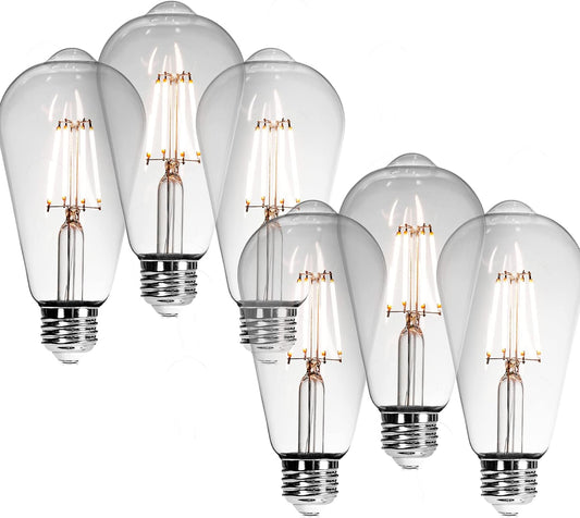 Dimmable LED Edison Light Bulbs - ST64 Vintage Style Decorative Lamps, 2700k, 60W, 110V, Pack of 6