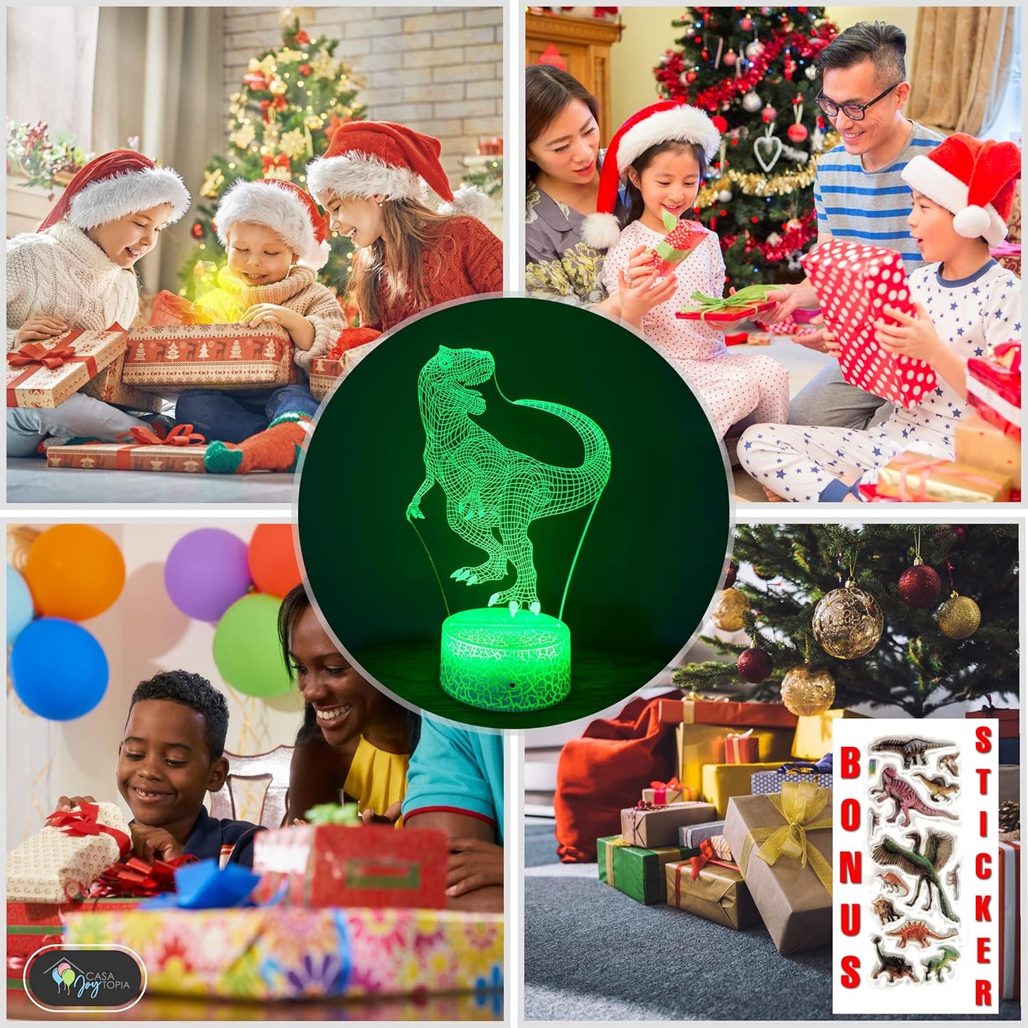 Dinosaur 3D Night Light for Kids Room - 16 Color Options, Timer, Remote Control, Flashing, Fading, Dimmer