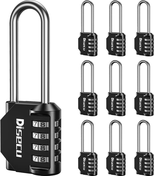Disecu 2.6 Inch Long Shackle Combination Lock - 10 Pack, Outdoor Waterproof Padlock for School Locker, Gym Locker, Storage Unit, Gate, Fence, Toolbox - Black