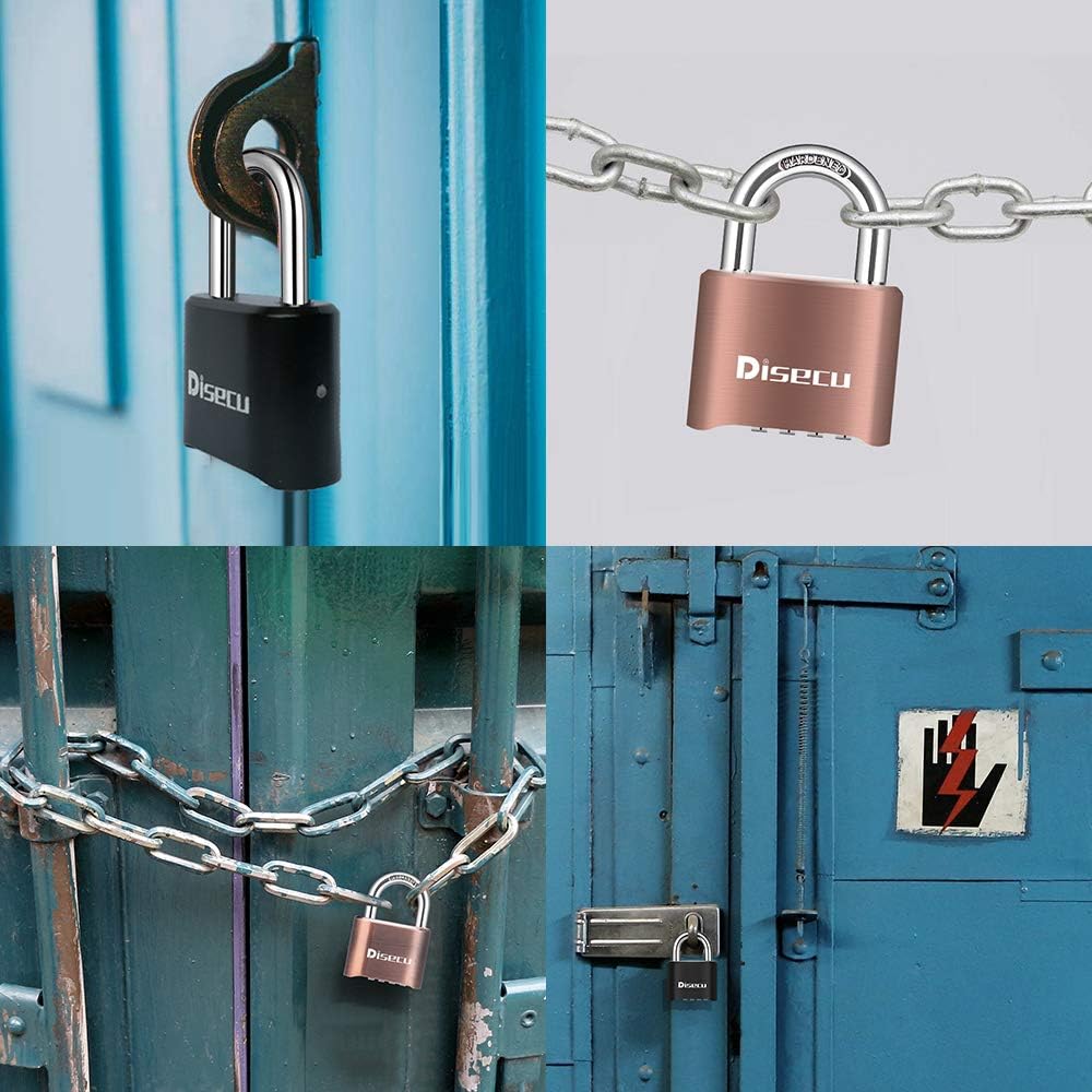 disecu 4 Digit Heavy Duty Combination Lock with 1.3 Inch Shackle - Waterproof Padlock for Gate, Fence, Gym Locker - Antique Brass