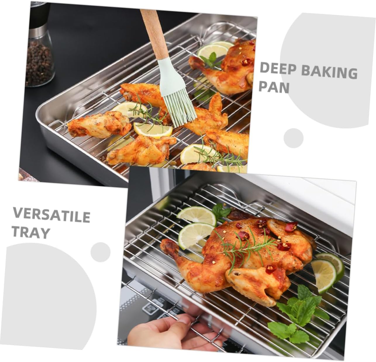 Dishwasher Safe Deep Baking Pan with Wire Rack - Ideal for Turkey, Cookies, and More - Oven Safe Metal Tray for Cooking