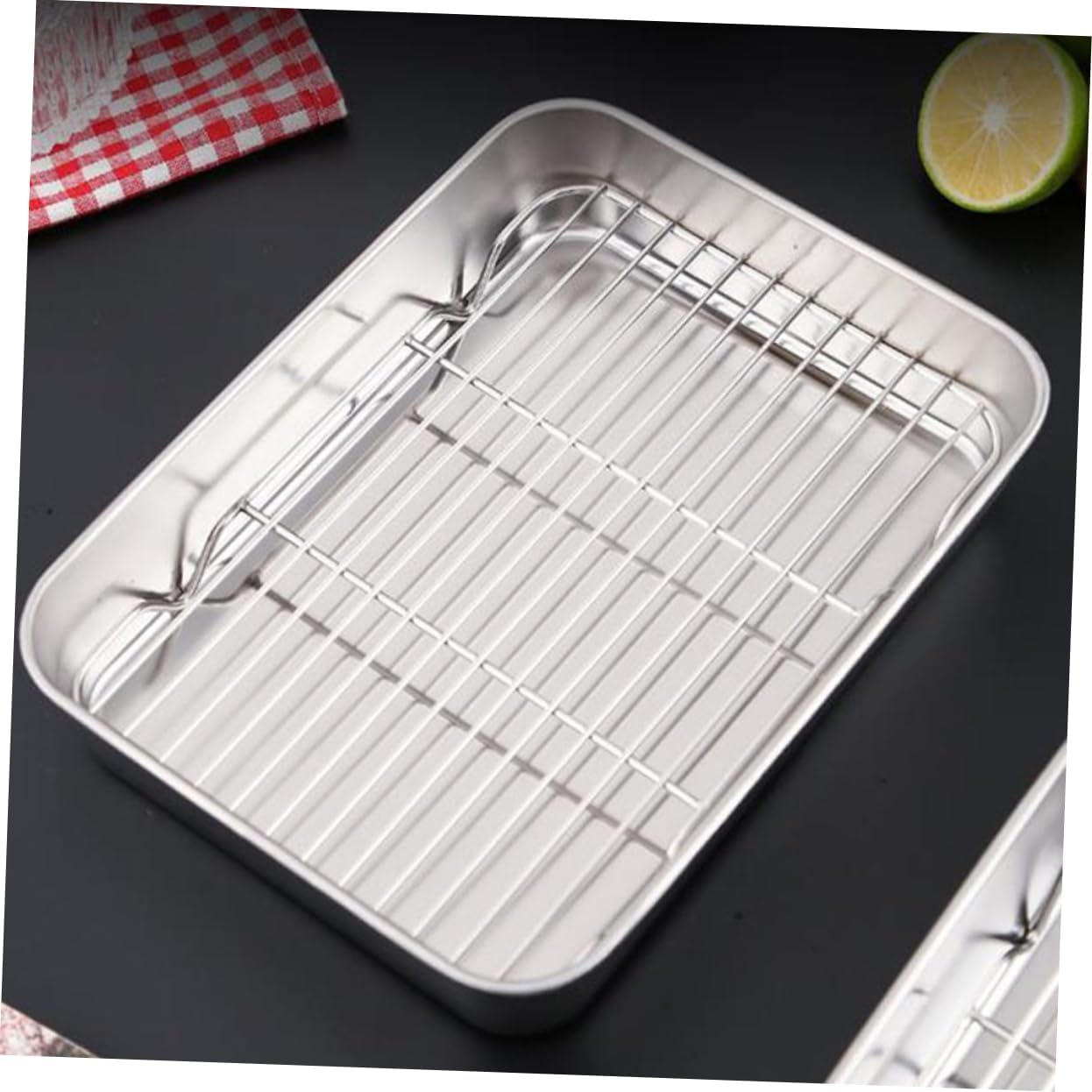 Dishwasher Safe Deep Baking Pan with Wire Rack - Ideal for Turkey, Cookies, and More - Oven Safe Metal Tray for Cooking