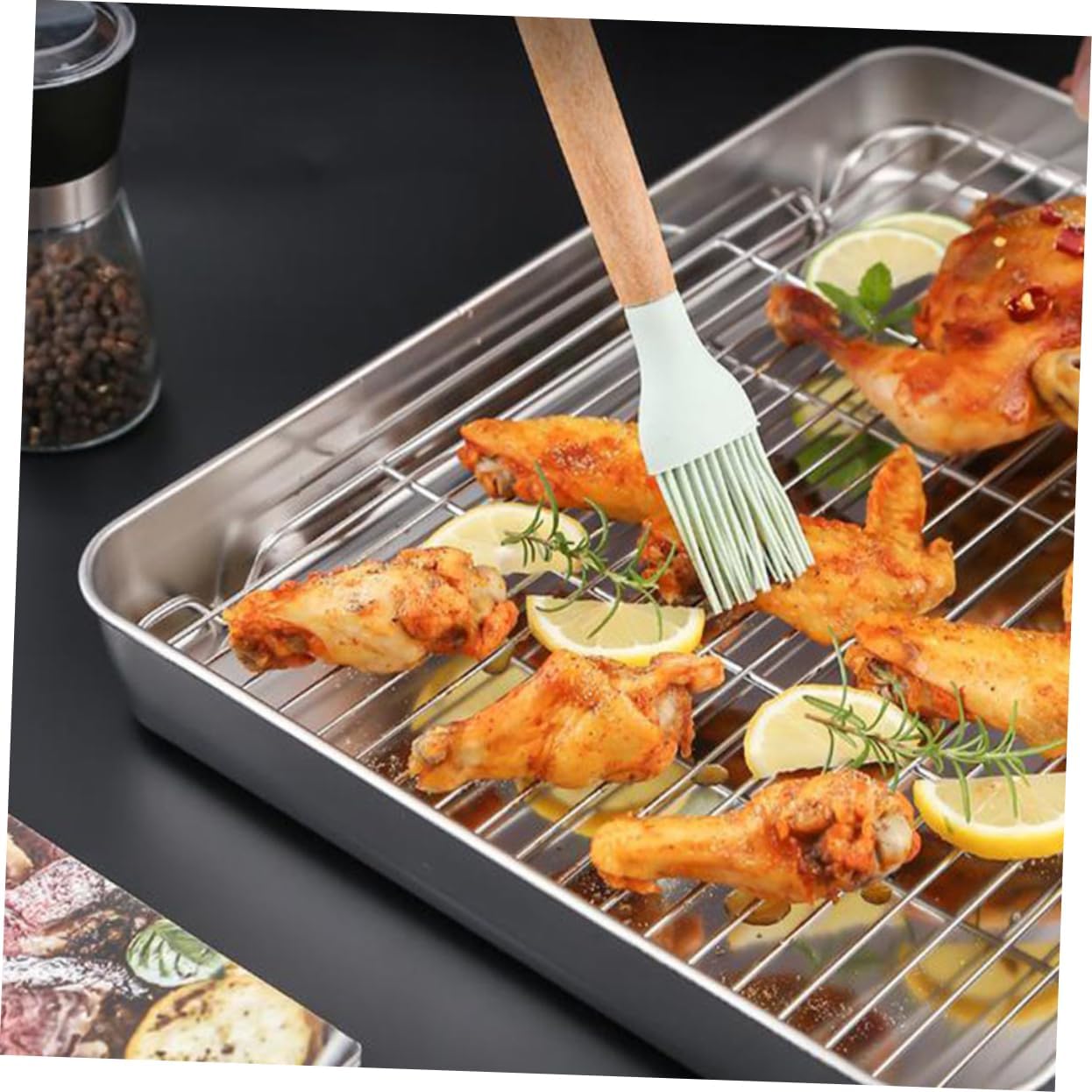 Dishwasher Safe Deep Baking Pan with Wire Rack - Ideal for Turkey, Cookies, and More - Oven Safe Metal Tray for Cooking