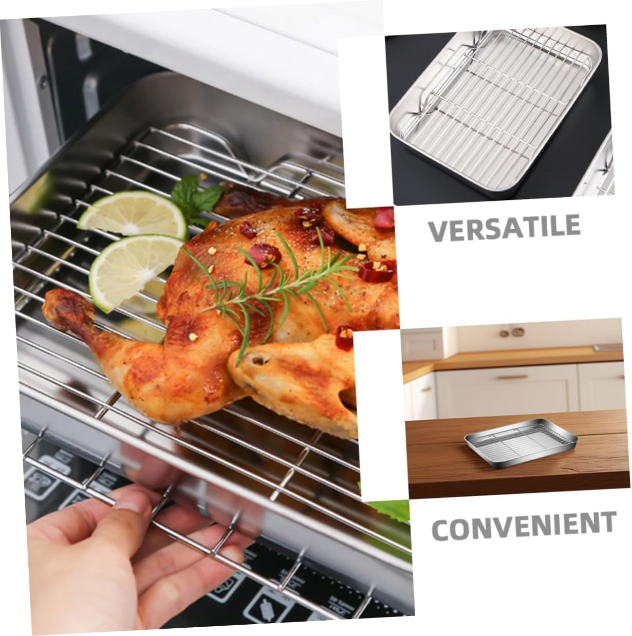 Dishwasher Safe Deep Baking Pan with Wire Rack - Ideal for Turkey, Cookies, and More - Oven Safe Metal Tray for Cooking