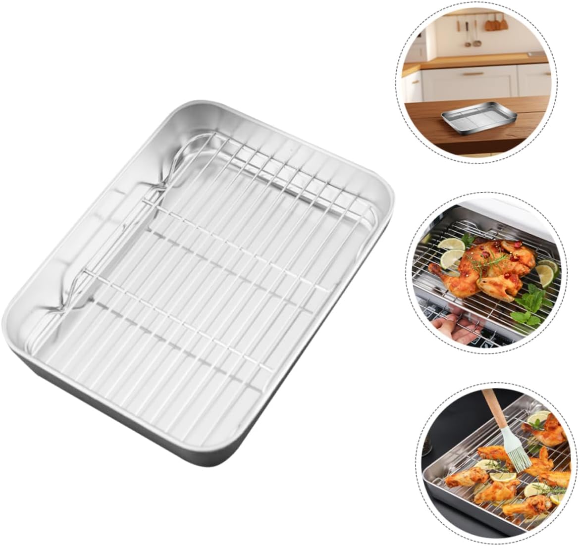 Dishwasher Safe Deep Baking Pan with Wire Rack - Ideal for Turkey, Cookies, and More - Oven Safe Metal Tray for Cooking
