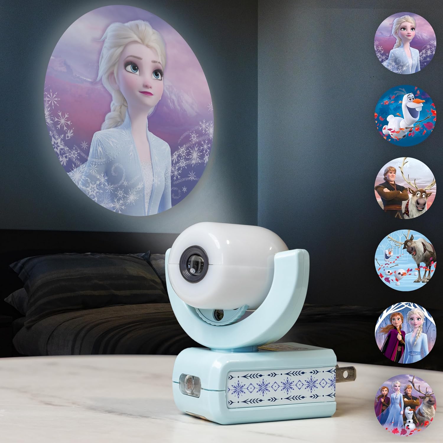 Disney Princess LED Night Light Projector for Girls, Blue Frozen II, 6 Images - Projectables 45028