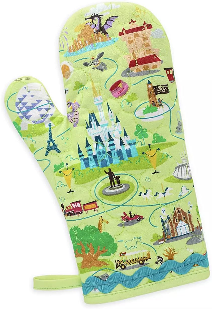 Disney World Theme Parks Attractions Map Oven Mitt - Green Color
