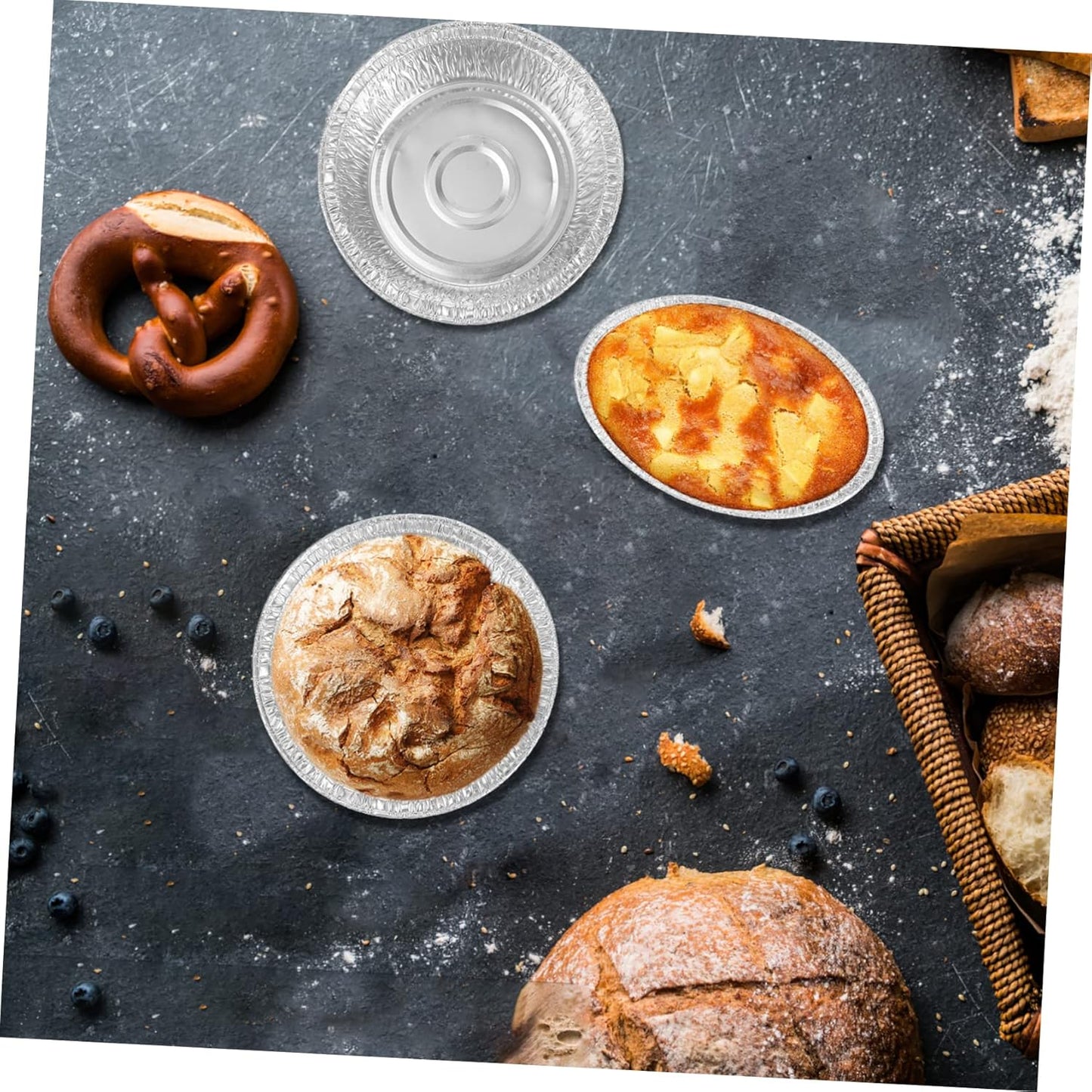 Disposable Aluminum Foil Pie Pans Set - 80 Small Tart Dishes for Baking, Food Trays for Dining Table, Coin Purse Included