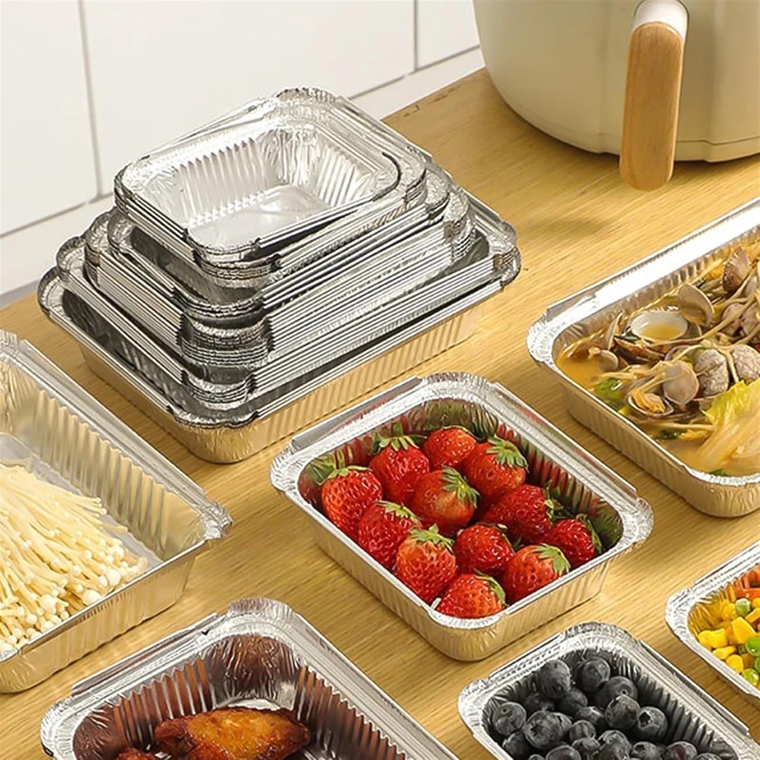 Disposable Non-Stick Aluminum Foil Oven Steaming Basket Tray - 10 Pack (600ml)