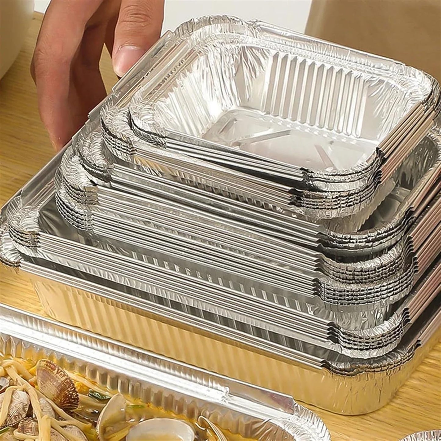 Disposable Non-Stick Aluminum Foil Oven Steaming Basket Tray - 10 Pack (600ml)