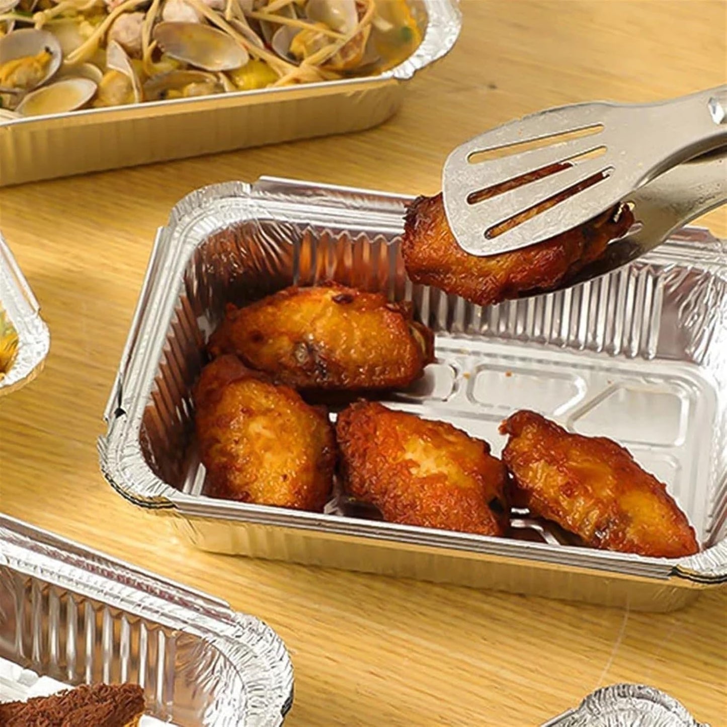 Disposable Non-Stick Aluminum Foil Oven Steaming Basket Tray - 10 Pack (600ml)