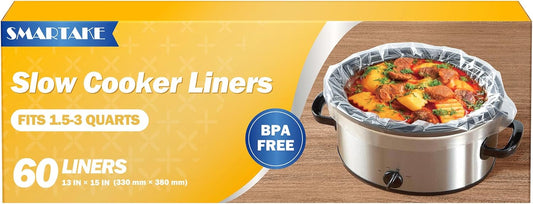 Disposable Slow Cooker Liners - Small Size 13"x 15", 60 Bags, Fits 1.5-3QT Cookers, Oval & Round Pots, Cooking Trays - by SMARTAKE