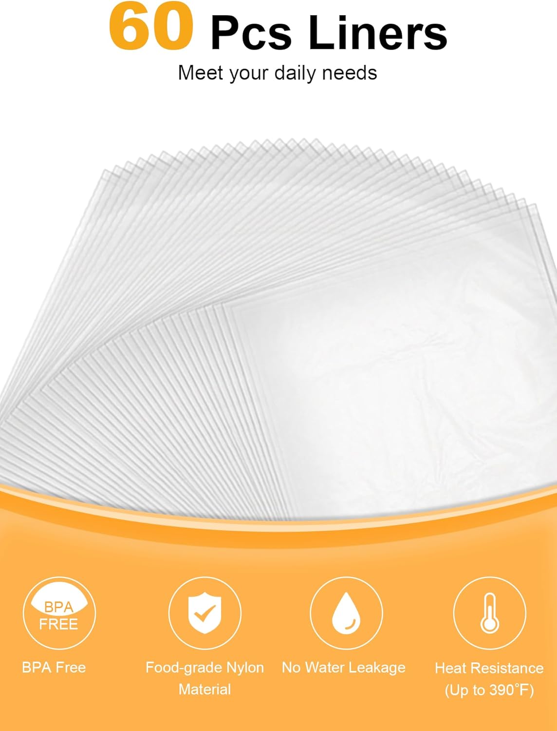 Disposable Slow Cooker Liners - Small Size 13"x 15", 60 Bags, Fits 1.5-3QT Cookers, Oval & Round Pots, Cooking Trays - by SMARTAKE