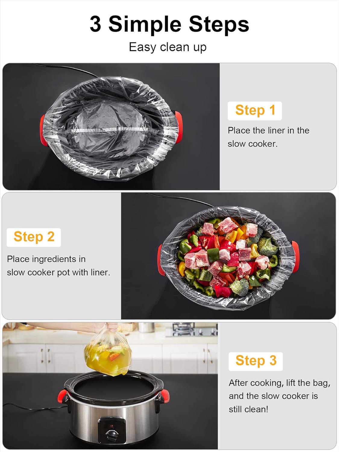 Disposable Slow Cooker Liners - Small Size 13"x 15", 60 Bags, Fits 1.5-3QT Cookers, Oval & Round Pots, Cooking Trays - by SMARTAKE