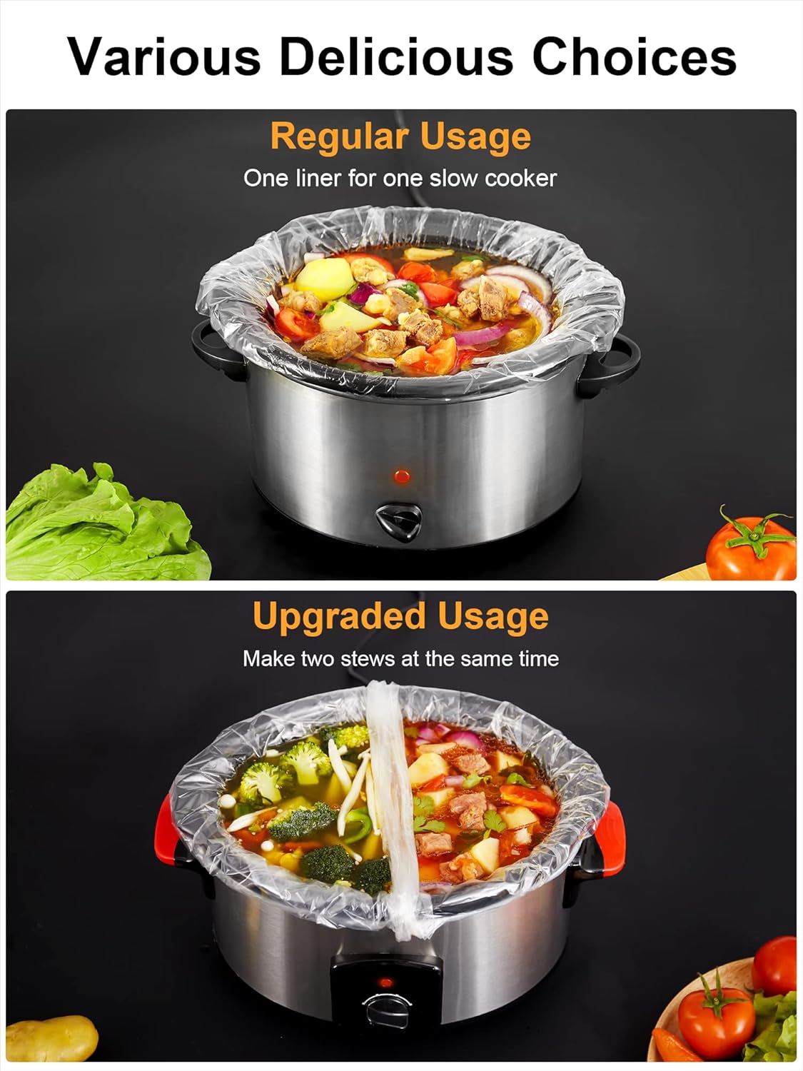 Disposable Slow Cooker Liners - Small Size 13"x 15", 60 Bags, Fits 1.5-3QT Cookers, Oval & Round Pots, Cooking Trays - by SMARTAKE