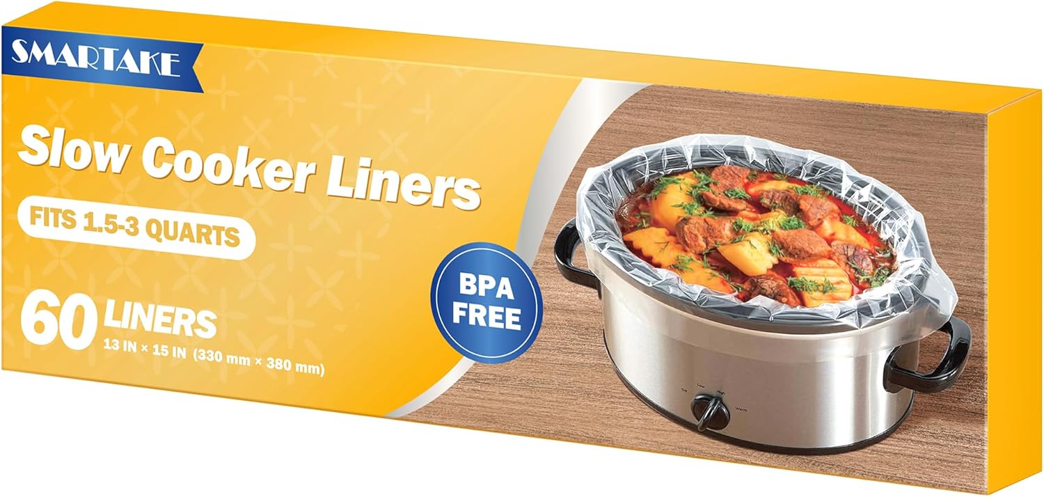 Disposable Slow Cooker Liners - Small Size 13"x 15", 60 Bags, Fits 1.5-3QT Cookers, Oval & Round Pots, Cooking Trays - by SMARTAKE