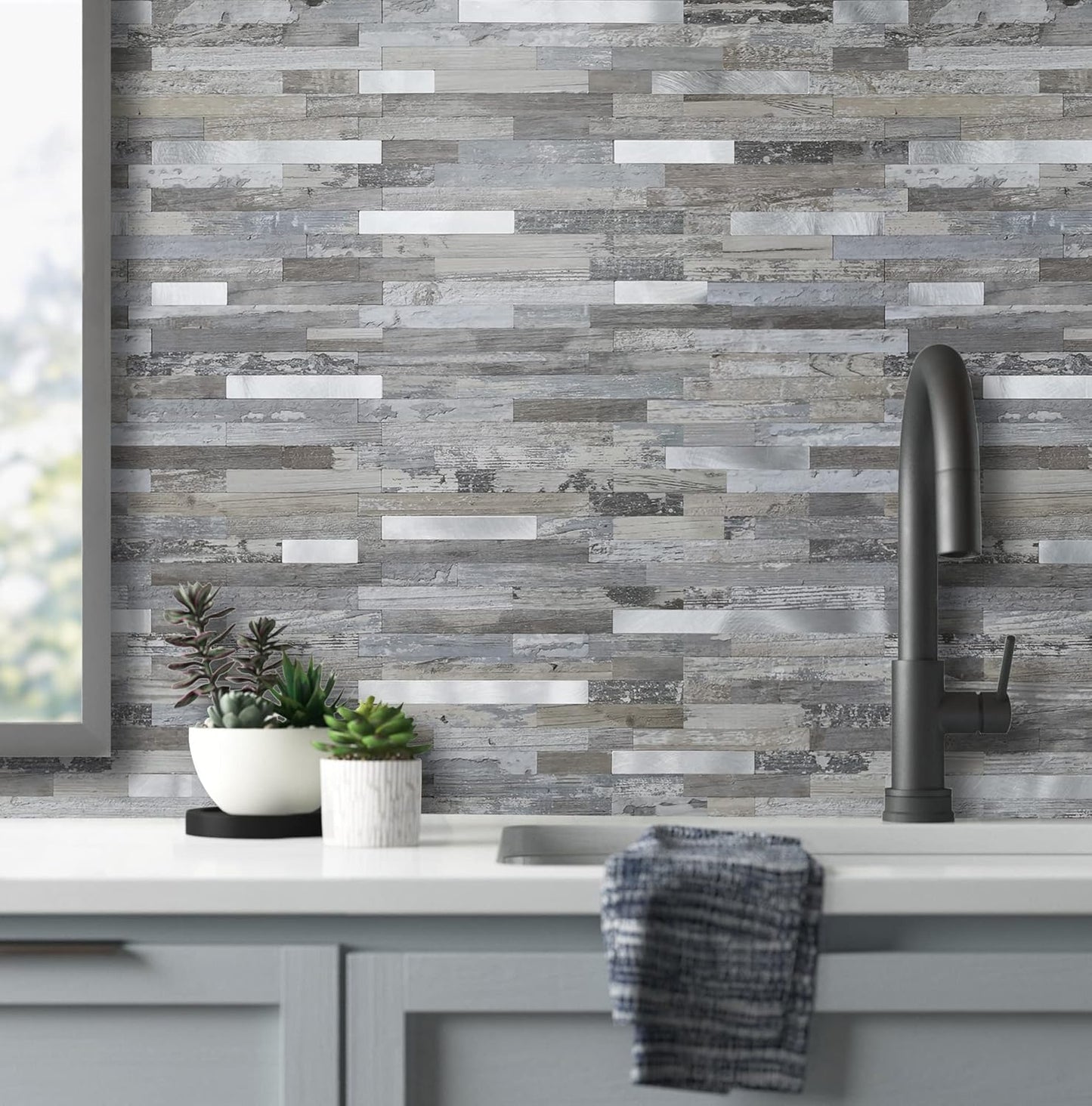 Distressed Wood Look Peel and Stick Backsplash Tiles for Kitchen - 20 Sheets