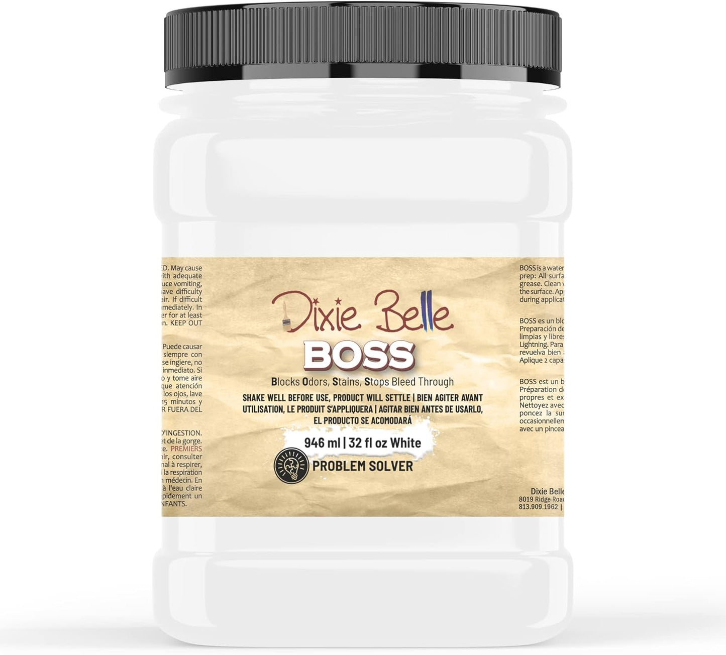 Dixie Belle BOSS White Water-Based Paint Primer - 32oz - Blocks Odor, Stains, Stops Bleed Through