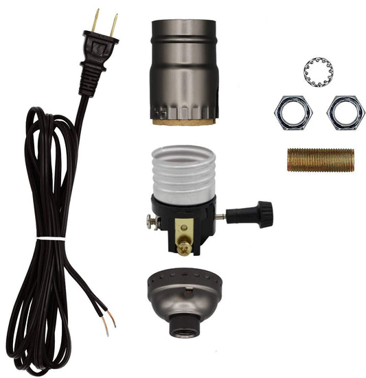 DIY Lamp Making Kit - Includes Essential Hardware, 3 Way Socket, and Electric Cord (Black)