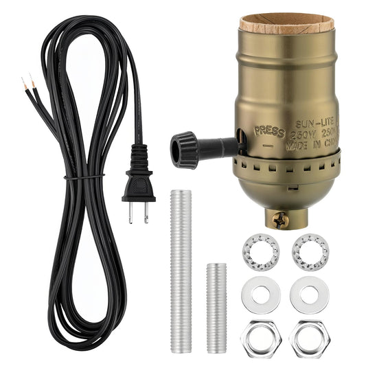 DIY Lamp Rewire Kit with 10ft Cord, 3 Way Socket, Essential Hardware - Table/Floor Lamp Socket Replacement - Light Making Repair Kit