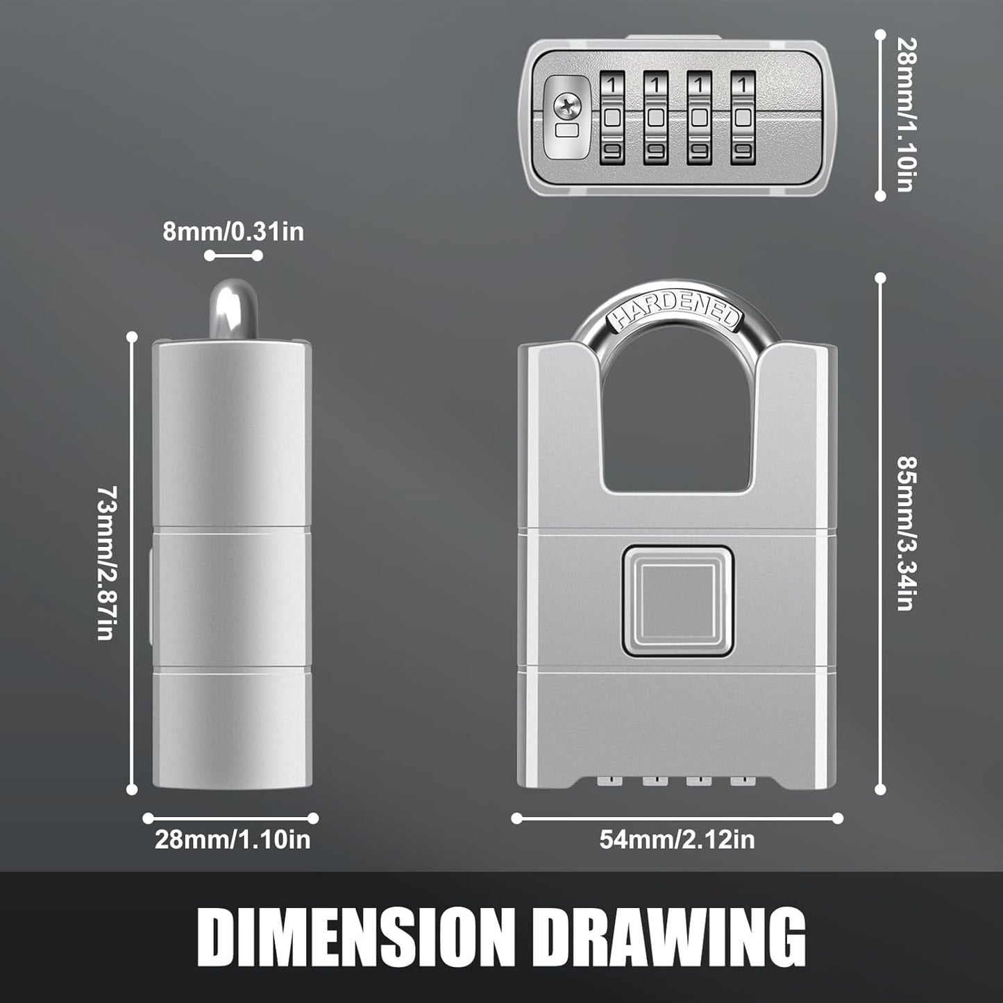 Diyife Heavy Duty Combination Padlock for High Security - Large Outdoor Lock with Hidden Password Design - Ideal for Locker, Home, School, Garage, Gate - One-Touch Unlocking - Silver - WildKart