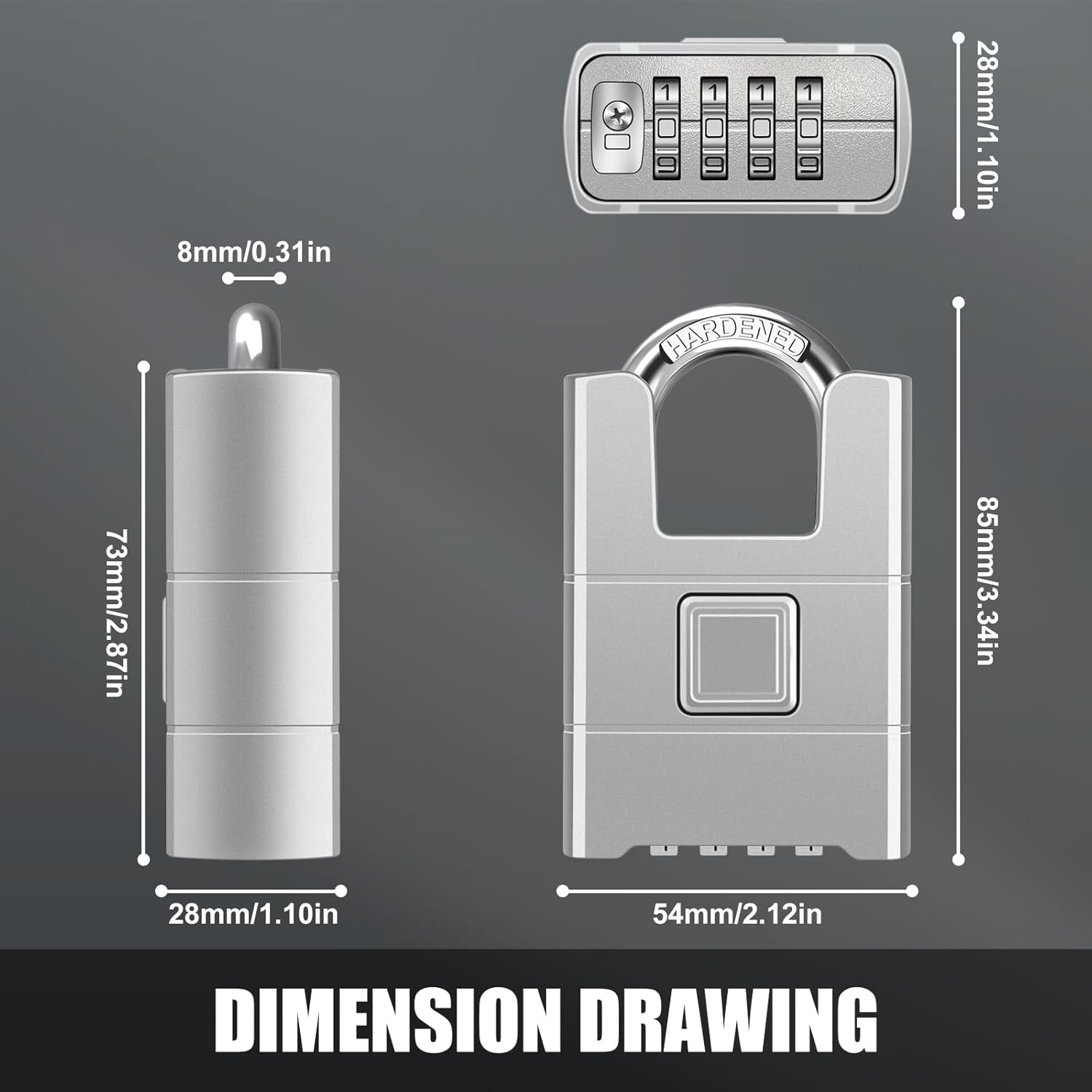 Diyife Heavy Duty Combination Padlock for High Security - Large Outdoor Lock with Hidden Password Design - Ideal for Locker, Home, School, Garage, Gate - One-Touch Unlocking - Silver - WildKart