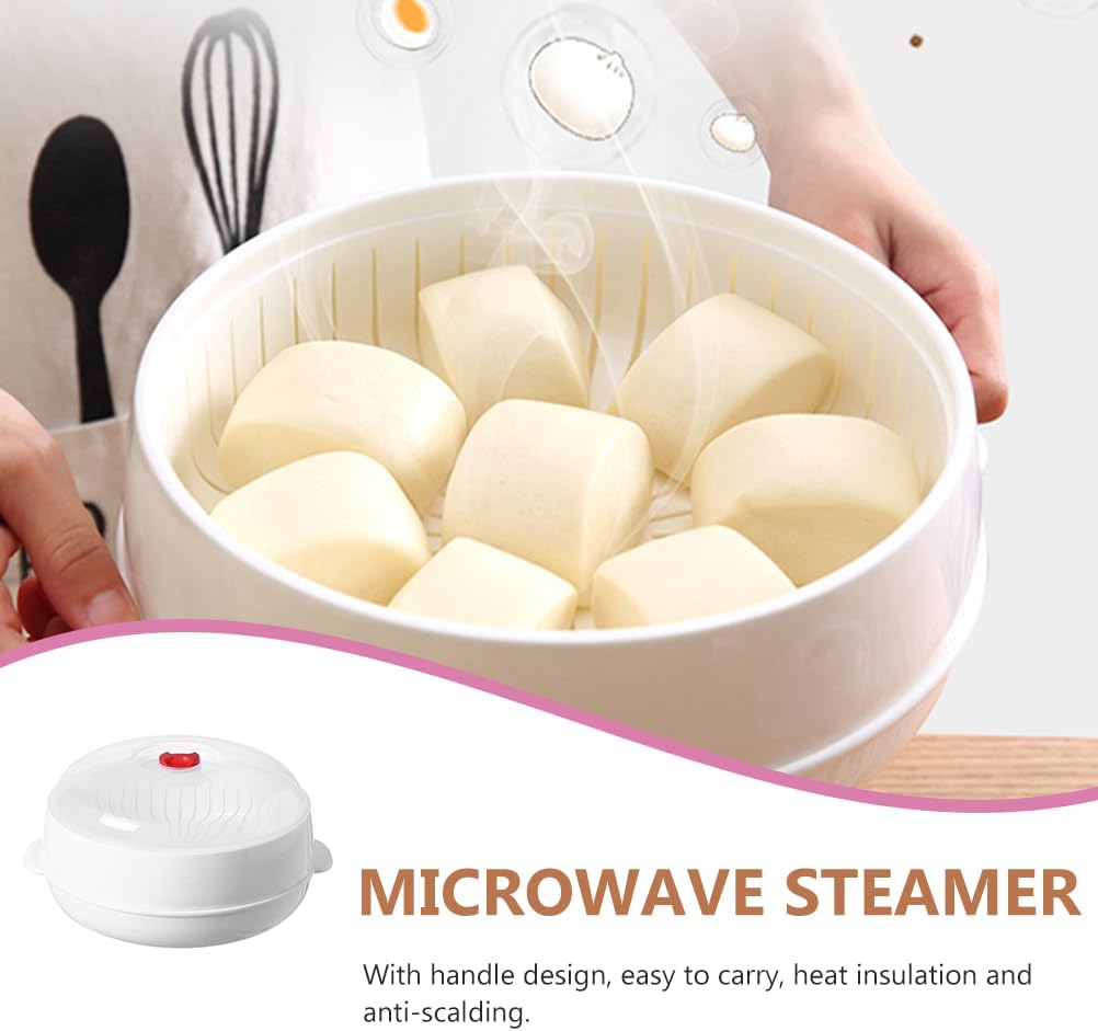 DOITOOL Food Steamer with Lid - Microwave Heating Steamer for Rice, Fish, Meat, Dumplings, and Dim Sum