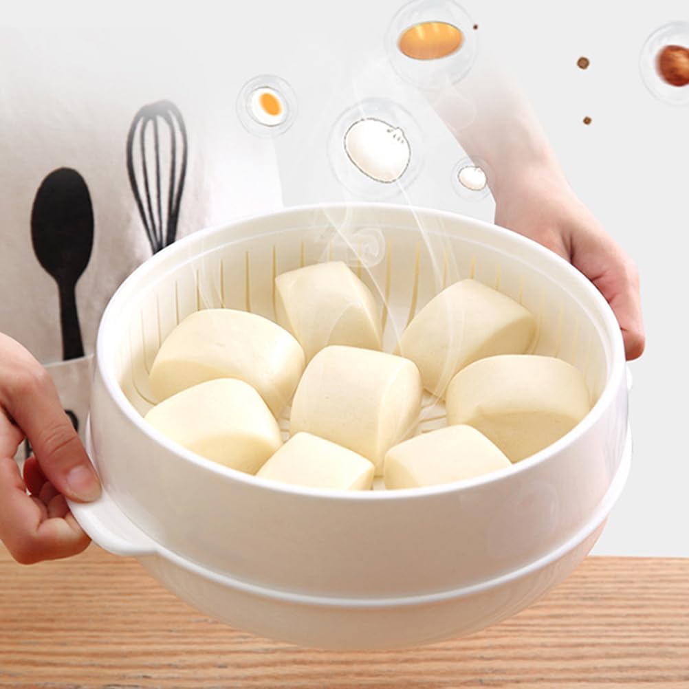 DOITOOL Food Steamer with Lid - Microwave Heating Steamer for Rice, Fish, Meat, Dumplings, and Dim Sum