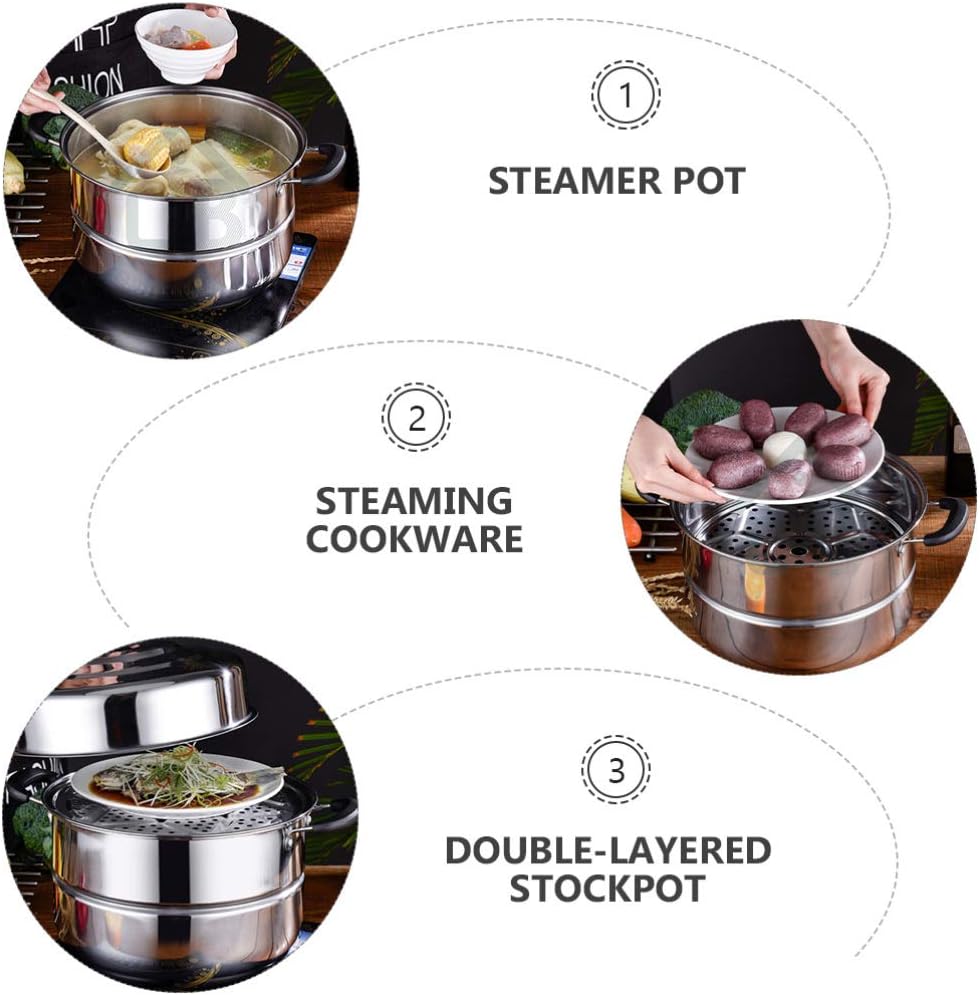 DOITOOL Stainless Steel Steamer Pot Large 2-Layer Stockpot for Kitchen Hot Pot Cooking and Food Steaming