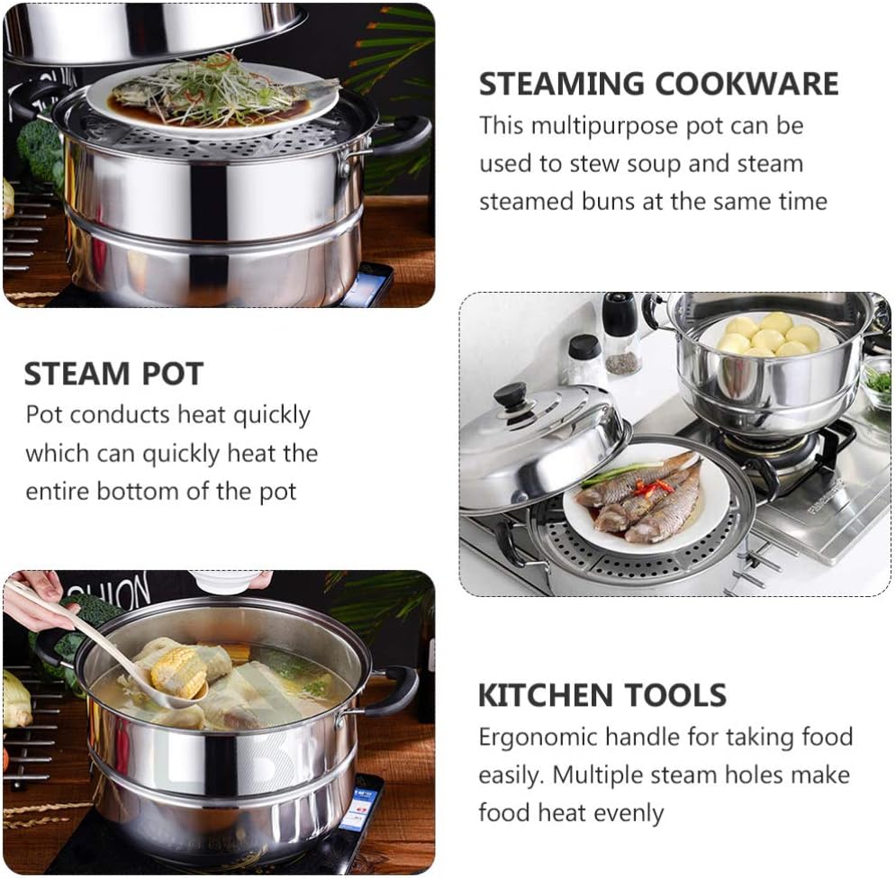 DOITOOL Stainless Steel Steamer Pot Large 2-Layer Stockpot for Kitchen Hot Pot Cooking and Food Steaming