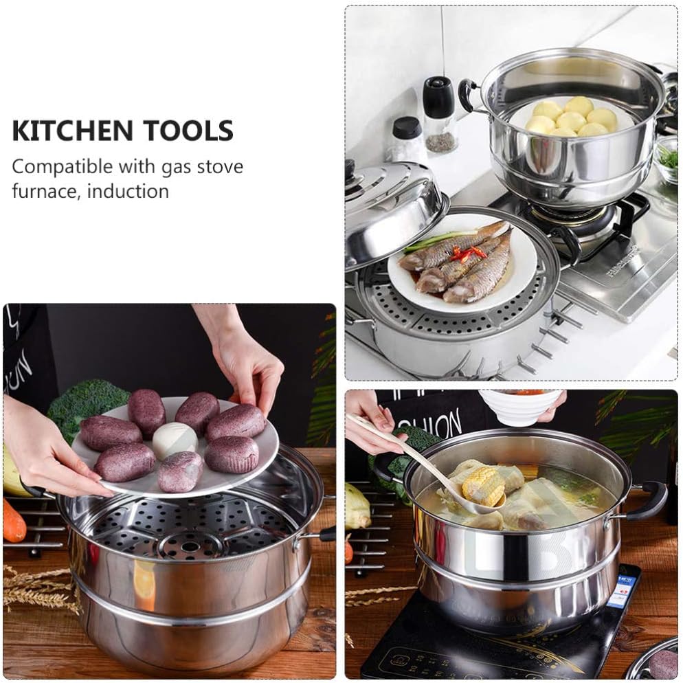 DOITOOL Stainless Steel Steamer Pot Large 2-Layer Stockpot for Kitchen Hot Pot Cooking and Food Steaming