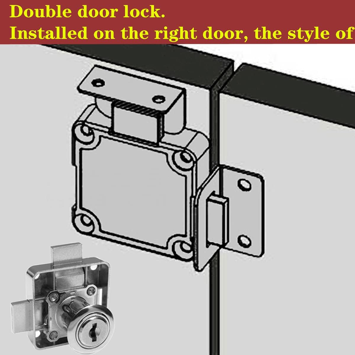 Double Door Lock Safety Lock with Keyed Alike Deadbolt for Right Side Door Installation - 3/4" Drilling Diameter - Set of 2