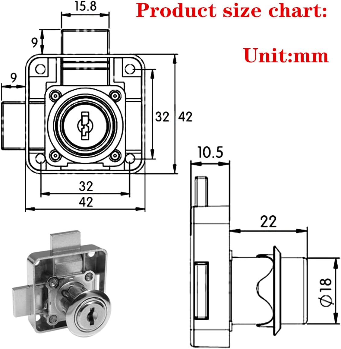 Double Door Lock Safety Lock with Keyed Alike Deadbolt for Right Side Door Installation - 3/4" Drilling Diameter - Set of 2