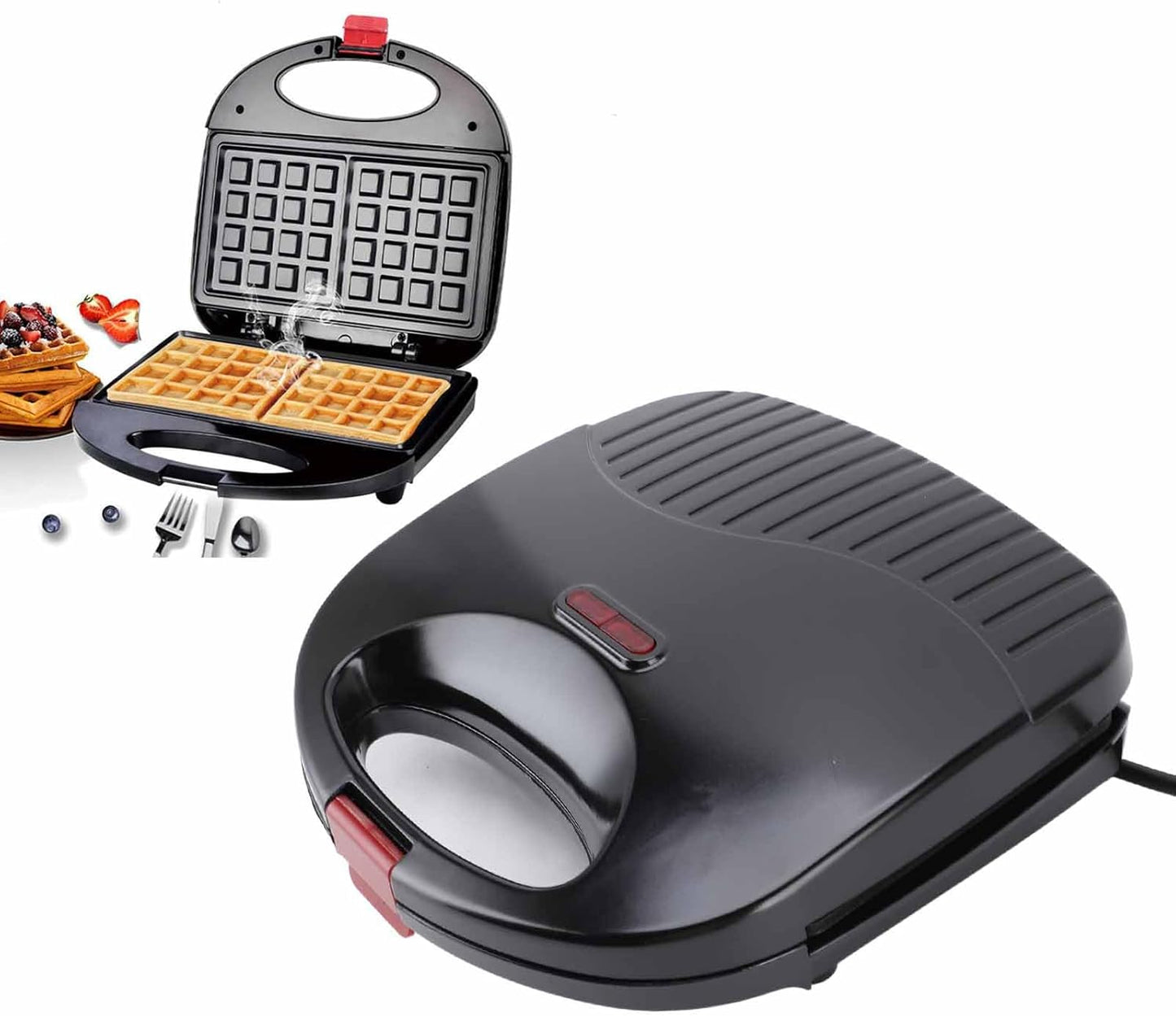 Double Sided Non Stick Waffle Maker for Homemade Snacks - 750W Electric Grill Plate Maker for Restaurants, Cafes, and Bars