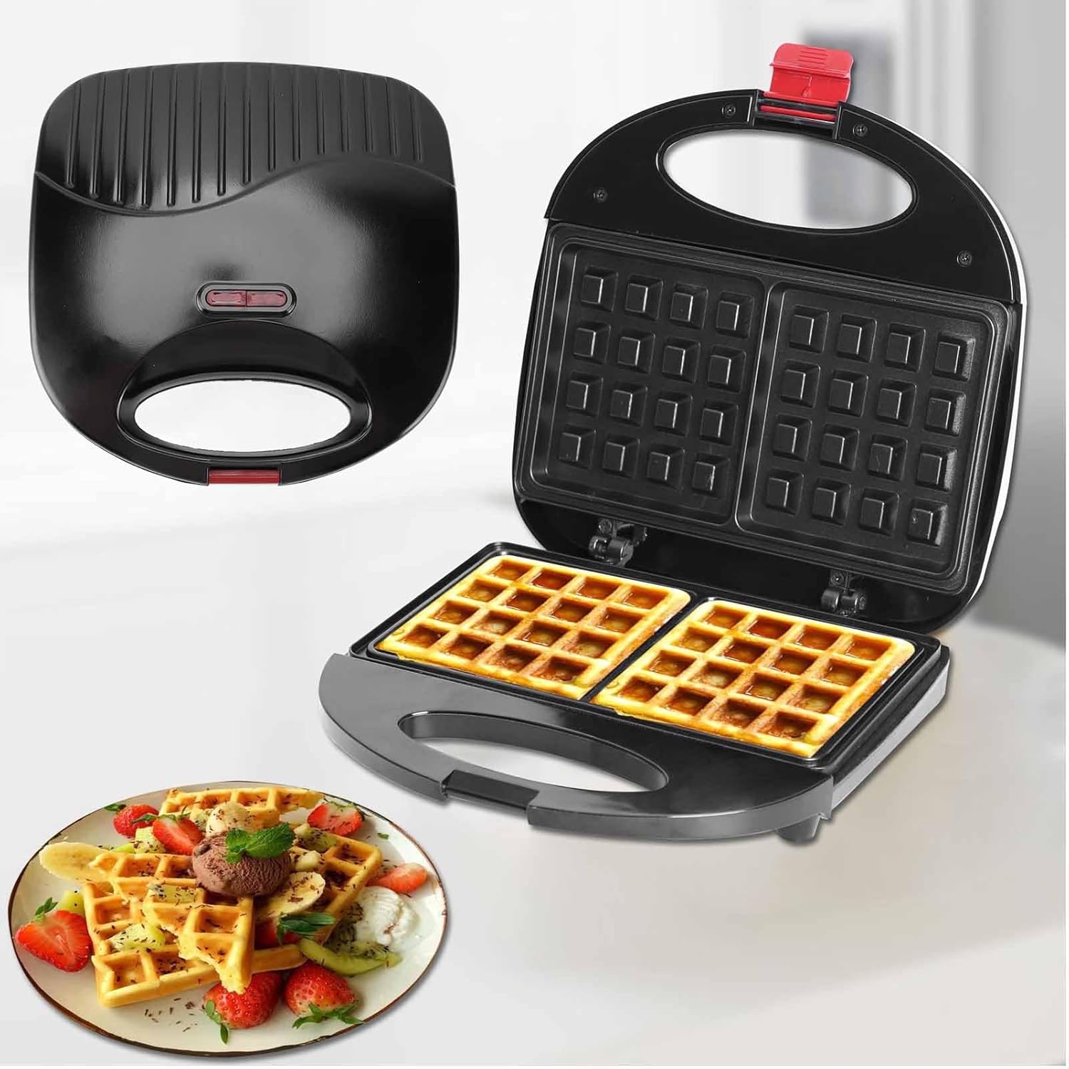 Double Sided Non Stick Waffle Maker for Homemade Snacks - 750W Electric Grill Plate Maker for Restaurants, Cafes, and Bars