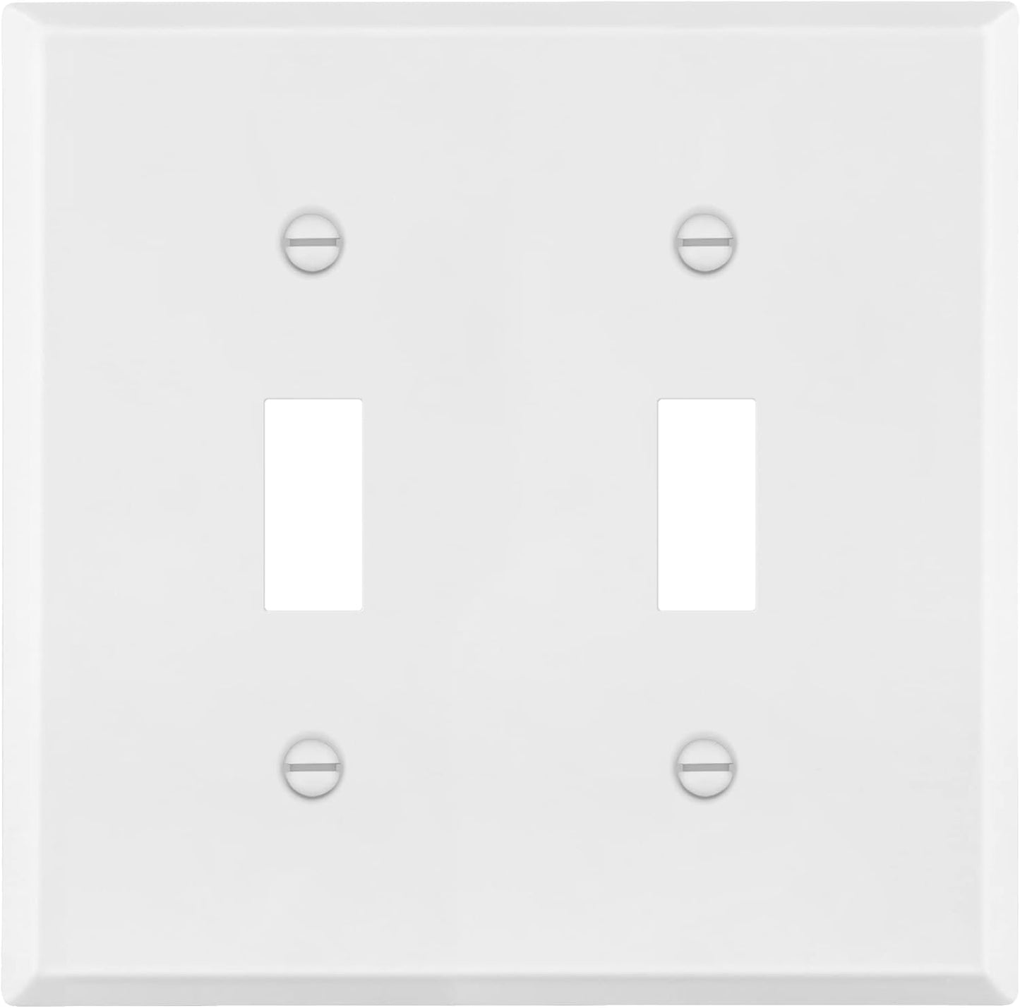 Double Toggle Light Switch Metal Cover Plate, Corrosion Resistant Wall Plate, 2-Gang 4.50" x 4.57", Powder Coated Steel, White Matte - Pack of 1