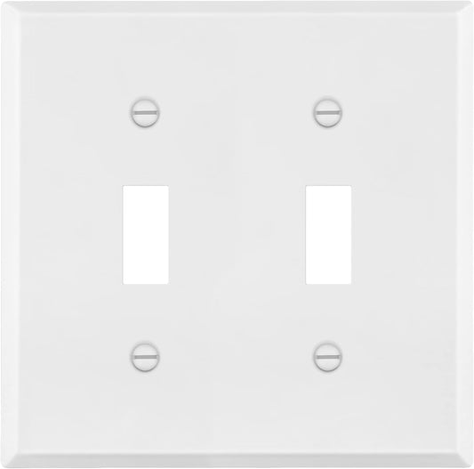 Double Toggle Light Switch Metal Cover Plate, Corrosion Resistant Wall Plate, 2-Gang 4.50" x 4.57", Powder Coated Steel, White Matte - Pack of 1