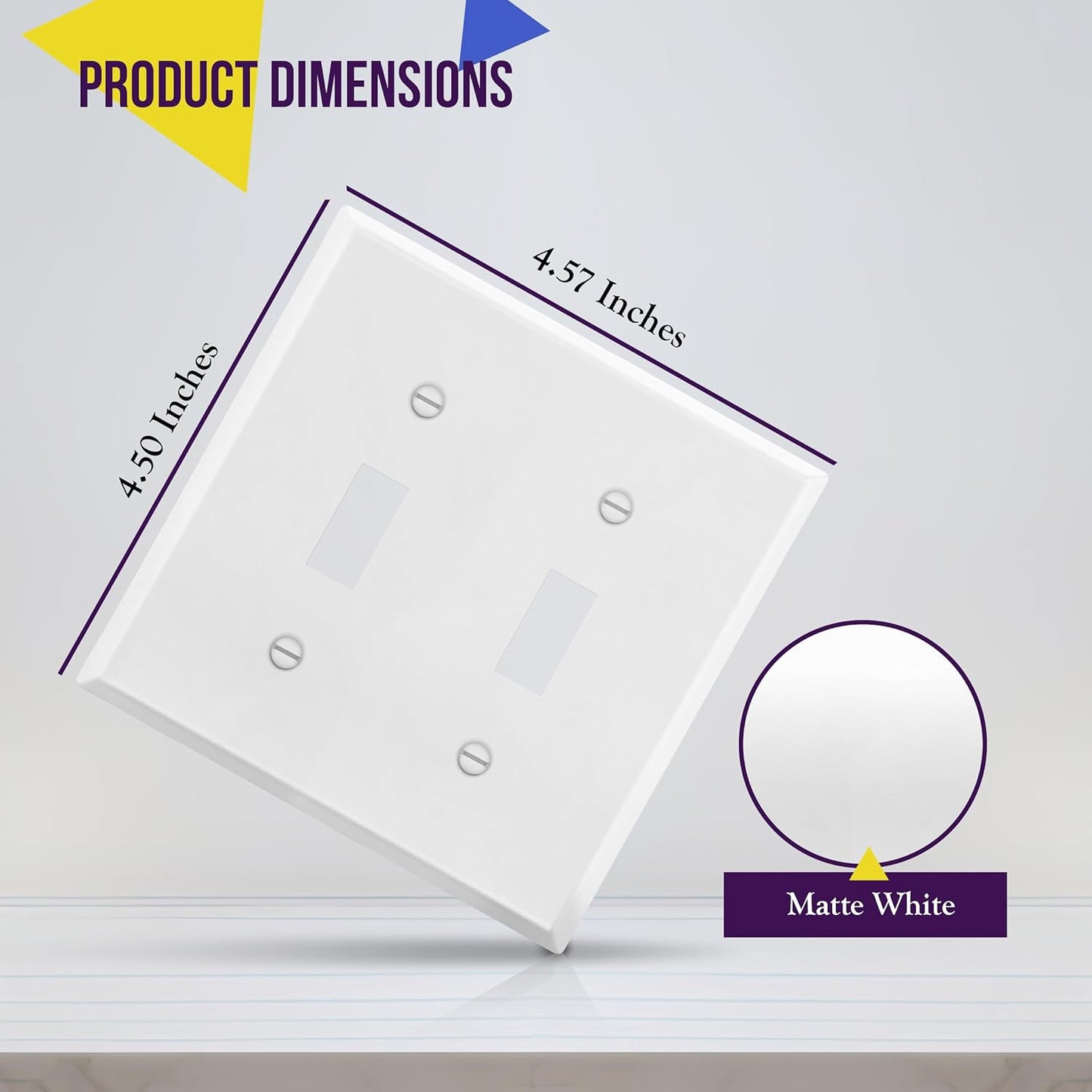 Double Toggle Light Switch Metal Cover Plate, Corrosion Resistant Wall Plate, 2-Gang 4.50" x 4.57", Powder Coated Steel, White Matte - Pack of 1