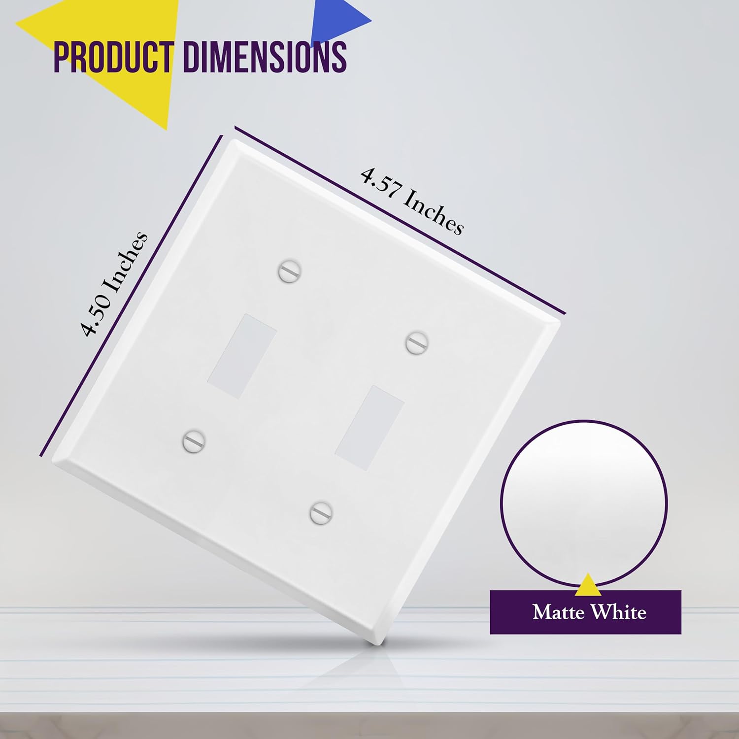 Double Toggle Light Switch Metal Cover Plate, Corrosion Resistant Wall Plate, 2-Gang 4.50" x 4.57", Powder Coated Steel, White Matte - Pack of 1