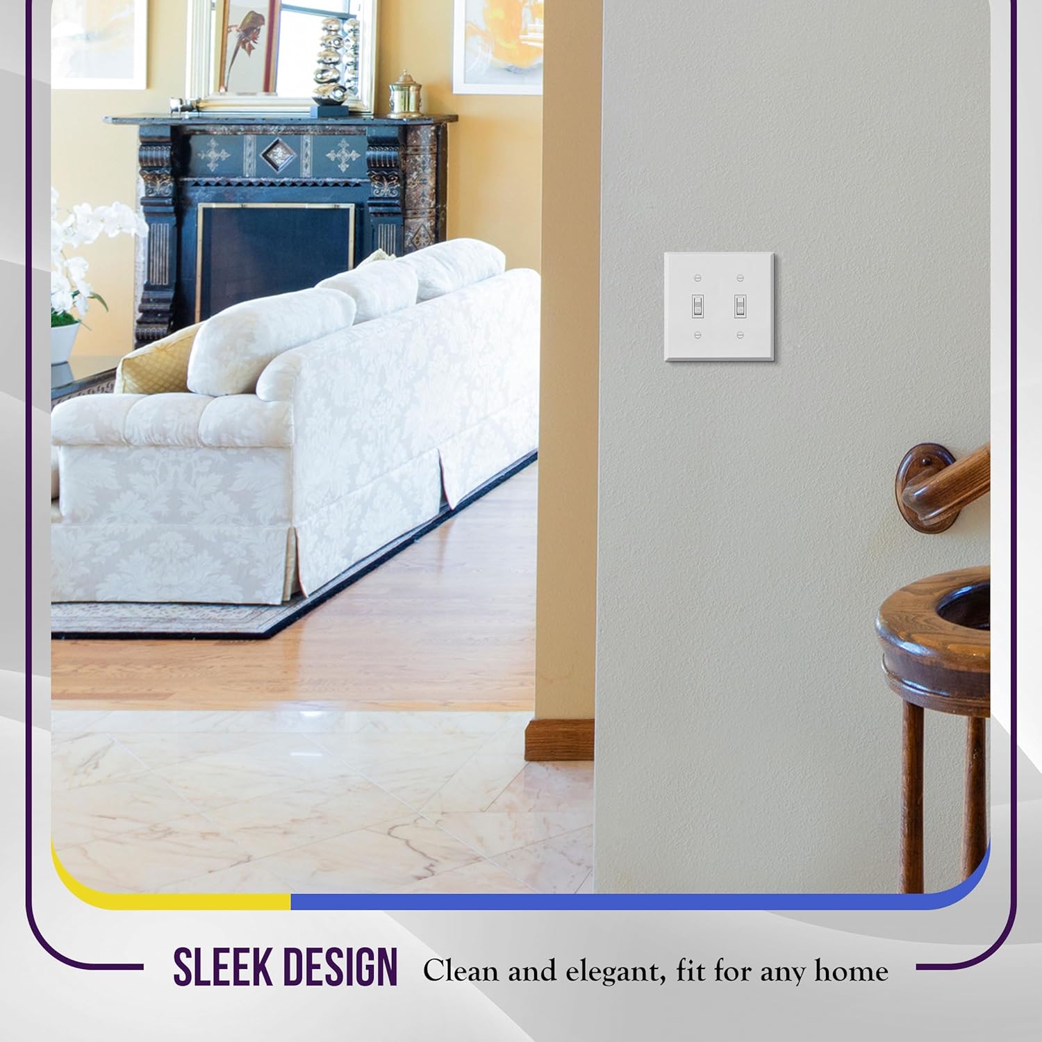 Double Toggle Light Switch Metal Cover Plate, Corrosion Resistant Wall Plate, 2-Gang 4.50" x 4.57", Powder Coated Steel, White Matte - Pack of 1