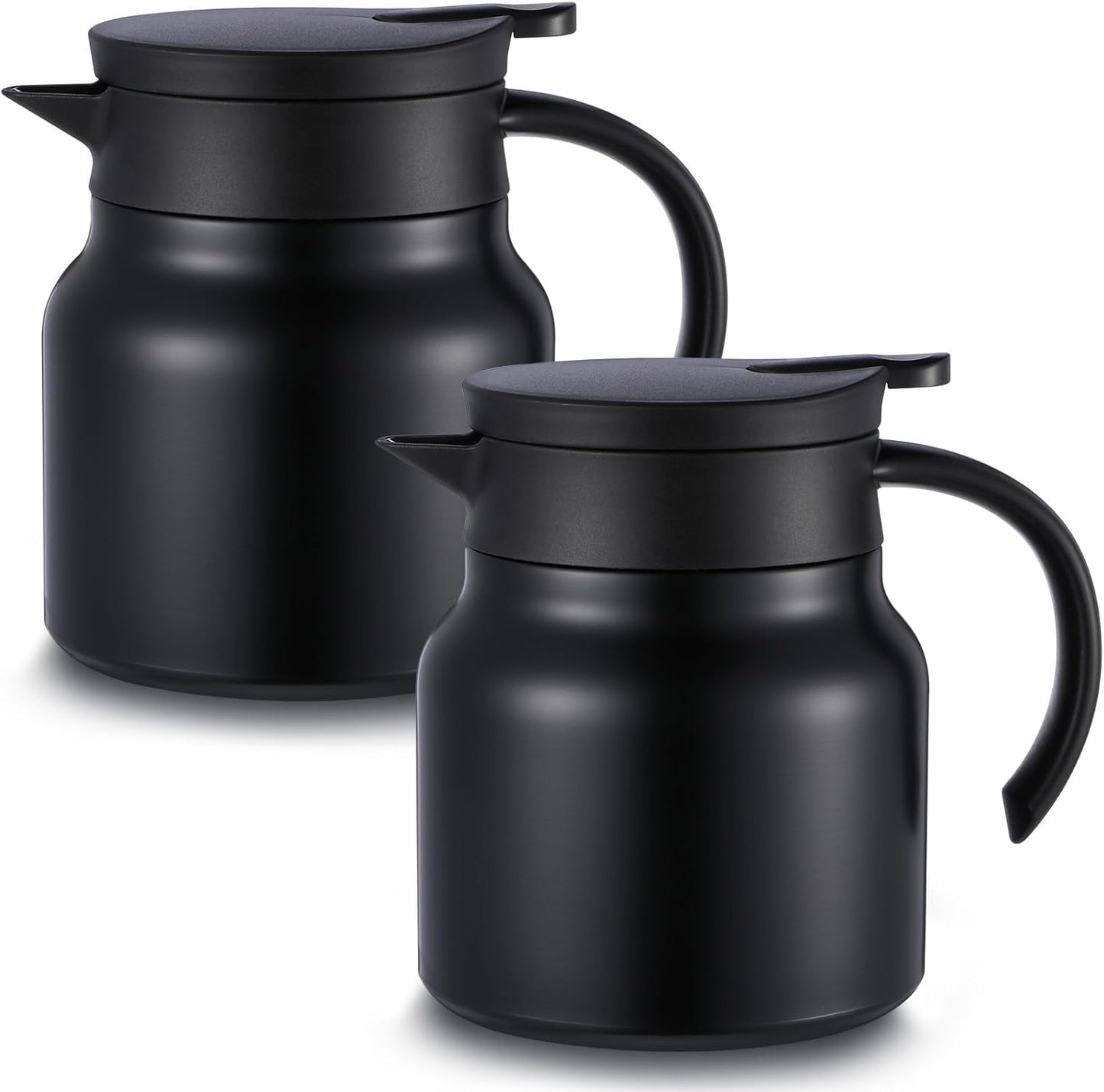 Double Wall Stainless Steel Thermal Coffee Carafe Set - Keeps Drinks Hot/Cold - Vacuum Insulated Teapot Dispenser - Great for Milk, Tea, Hot Chocolate - 2 Pack (Black, 27 oz)